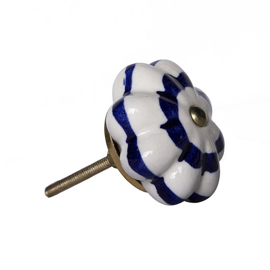 Set of Eight Blue And White Ceramic And Metal Drawer Pull Knobs