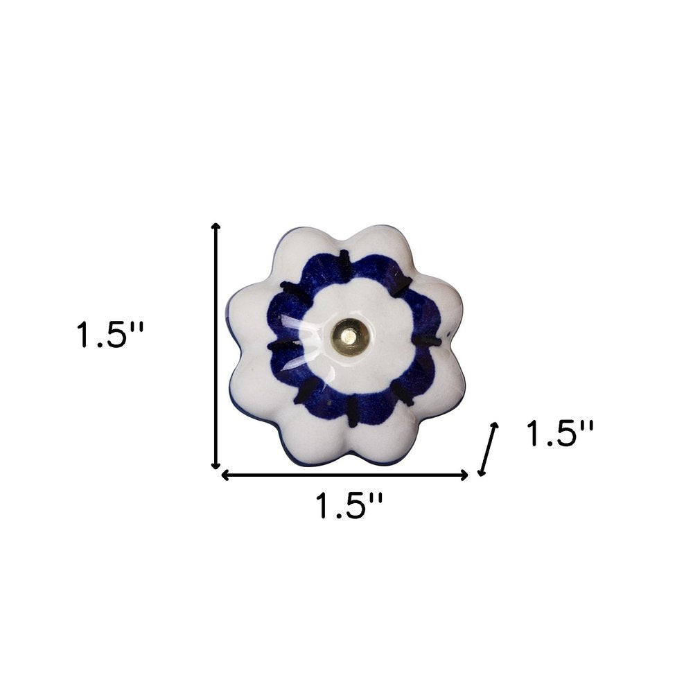 Set of Eight Blue And White Ceramic And Metal Drawer Pull Knobs