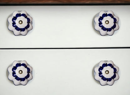 Set of Eight Blue And White Ceramic And Metal Drawer Pull Knobs