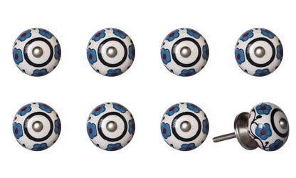 Set of Eight Blue And White Ceramic And Metal Drawer Pull Knobs