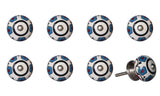 Set of Eight Blue And White Ceramic And Metal Drawer Pull Knobs