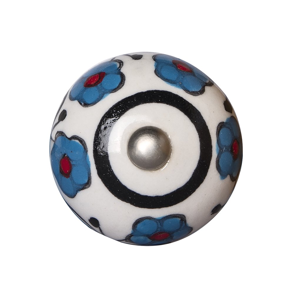 Set of Eight Blue And White Ceramic And Metal Drawer Pull Knobs