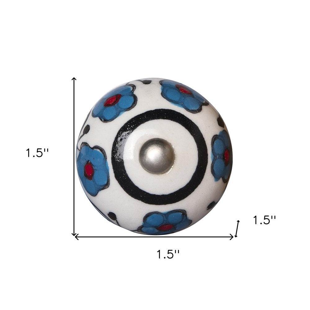 Set of Eight Blue And White Ceramic And Metal Drawer Pull Knobs
