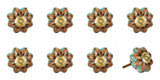 Set of Eight Blue And Red Ceramic And Metal Drawer Pull Knobs