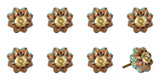 Set of Eight Blue And Red Ceramic And Metal Drawer Pull Knobs