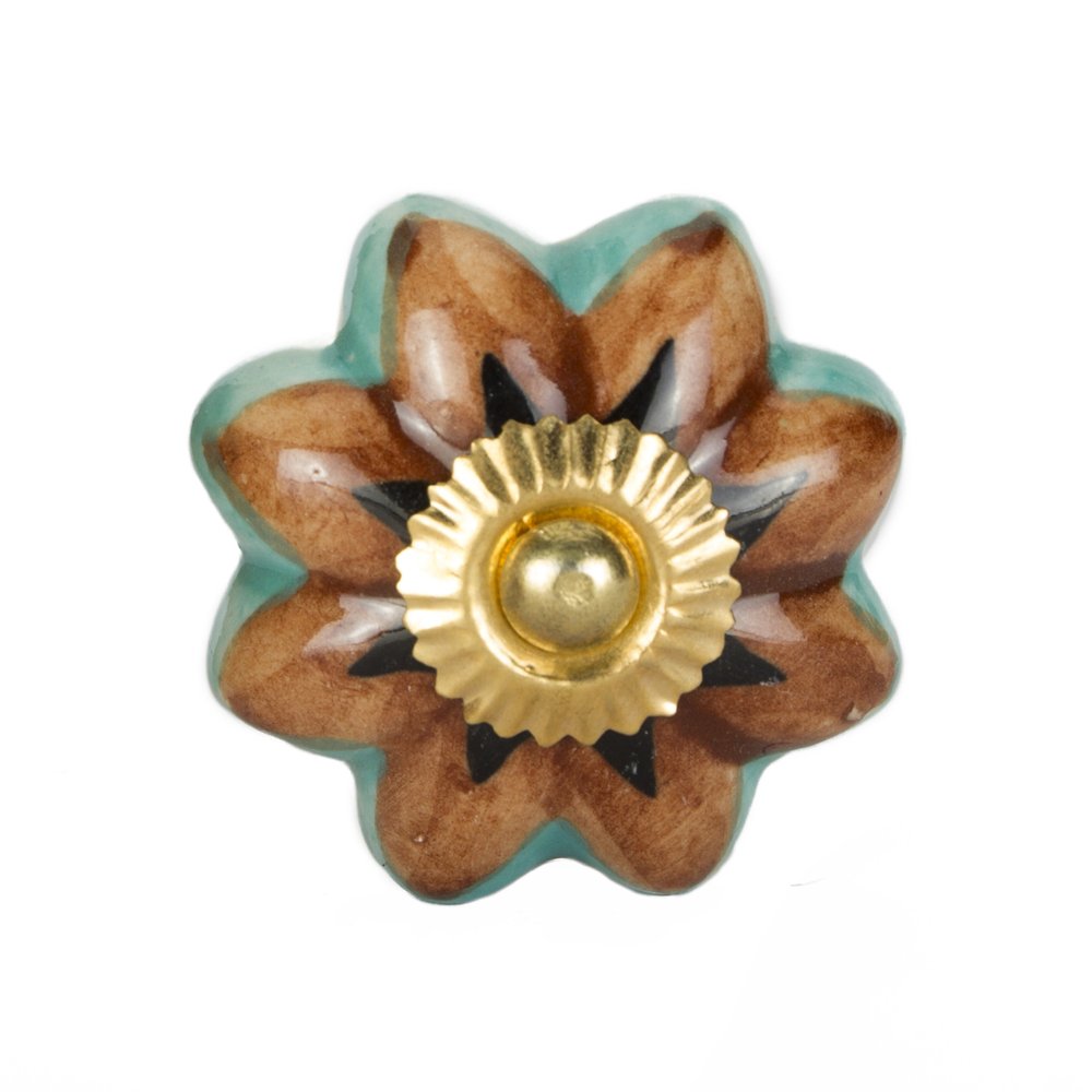 Set of Eight Blue And Red Ceramic And Metal Drawer Pull Knobs