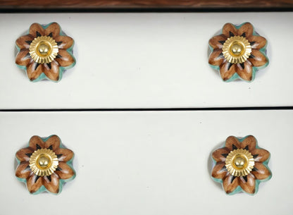 Set of Eight Blue And Red Ceramic And Metal Drawer Pull Knobs