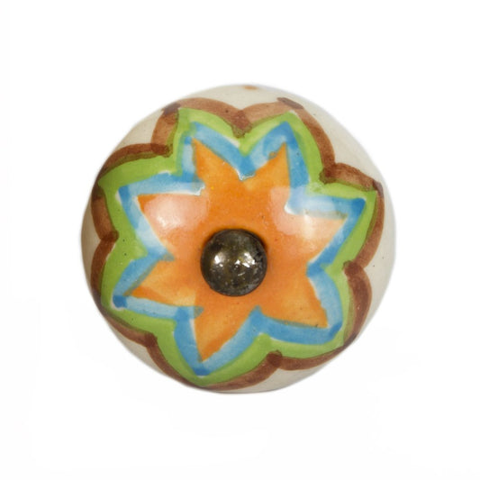 Set of Eight Blue And Orange Ceramic And Metal Drawer Pull Knobs