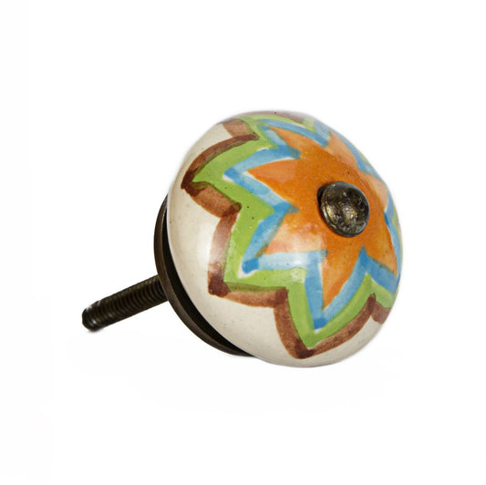 Set of Eight Blue And Orange Ceramic And Metal Drawer Pull Knobs