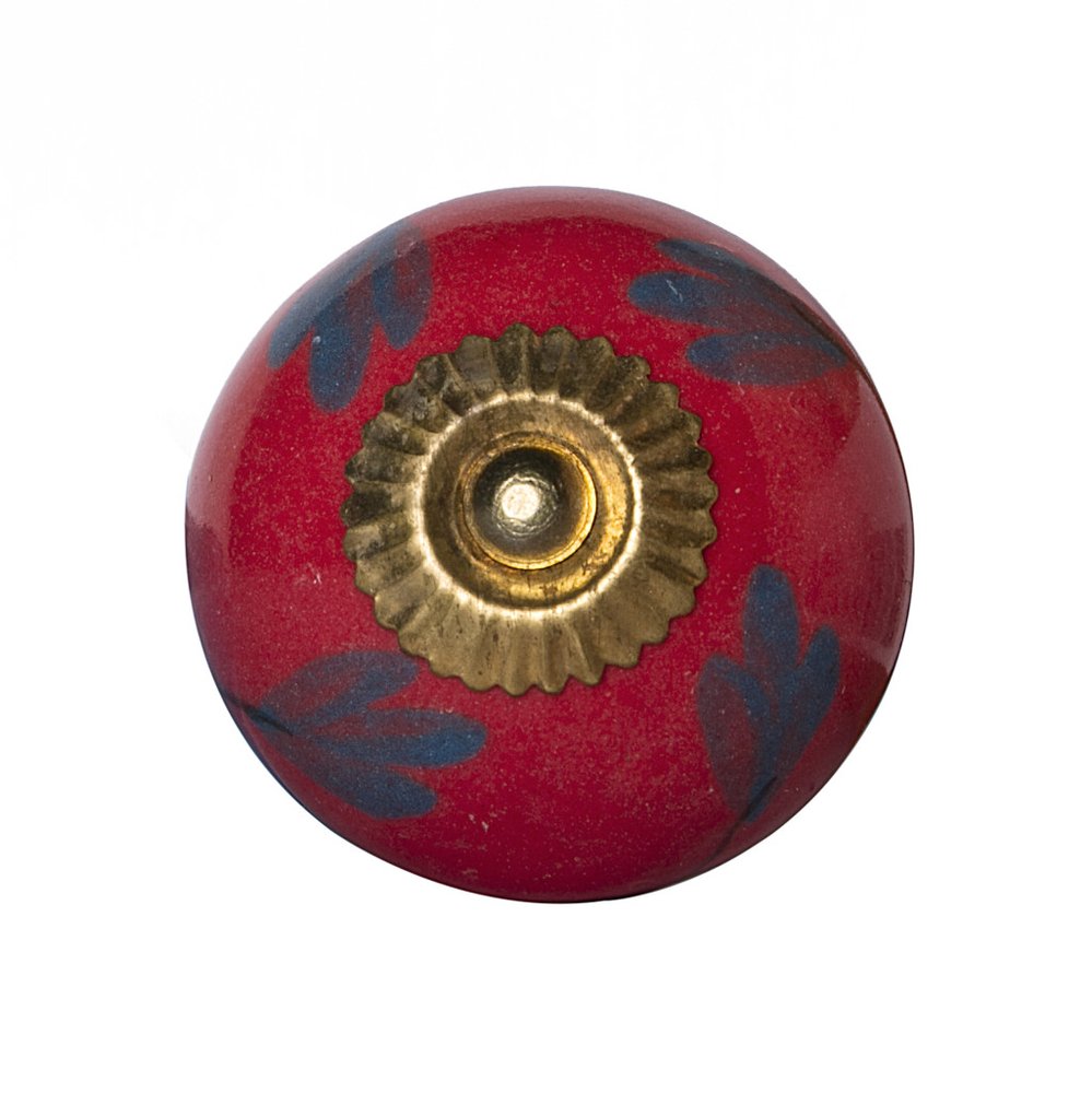 Set of Eight Blue And Red Ceramic And Metal Drawer Pull Knobs