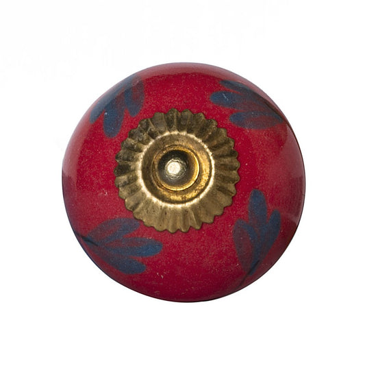 Set of Eight Blue And Red Ceramic And Metal Drawer Pull Knobs