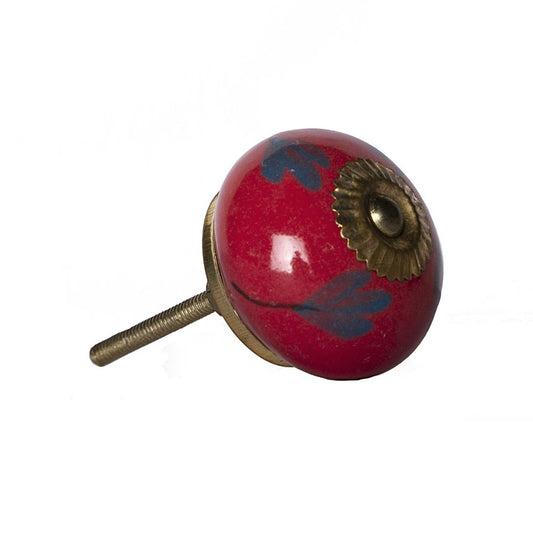 Set of Eight Blue And Red Ceramic And Metal Drawer Pull Knobs
