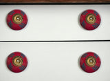 Set of Eight Blue And Red Ceramic And Metal Drawer Pull Knobs