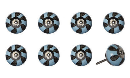 Set of Eight Blue And Gray Ceramic And Metal Drawer Pull Knobs