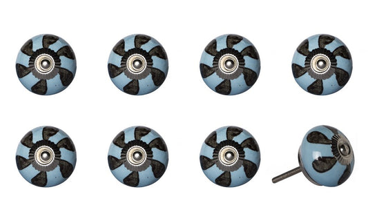 Set of Eight Blue And Gray Ceramic And Metal Drawer Pull Knobs