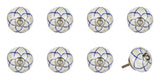 Set of Eight Blue And Cream Ceramic And Metal Drawer Pull Knobs