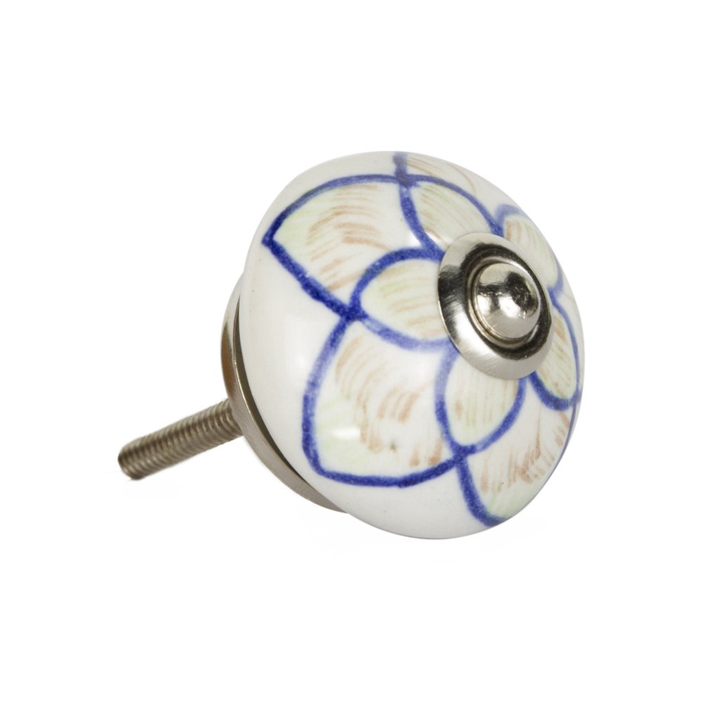 Set of Eight Blue And Cream Ceramic And Metal Drawer Pull Knobs