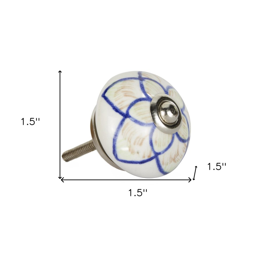 Set of Eight Blue And Cream Ceramic And Metal Drawer Pull Knobs