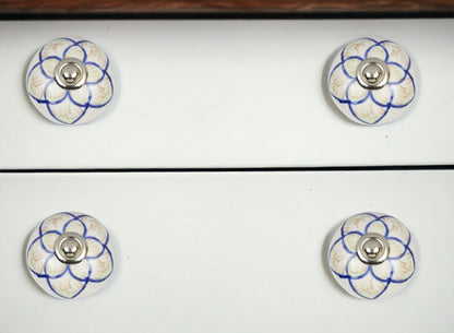 Set of Eight Blue And Cream Ceramic And Metal Drawer Pull Knobs