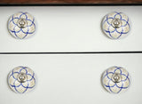 Set of Eight Blue And Cream Ceramic And Metal Drawer Pull Knobs