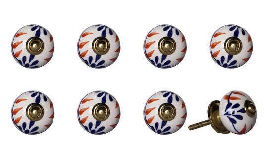Set of Eight Blue And White Ceramic And Metal Drawer Pull Knobs