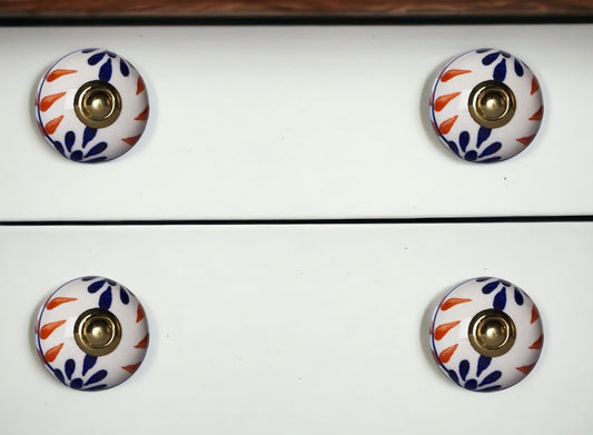 Set of Eight Blue And White Ceramic And Metal Drawer Pull Knobs