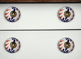 Set of Eight Blue And White Ceramic And Metal Drawer Pull Knobs