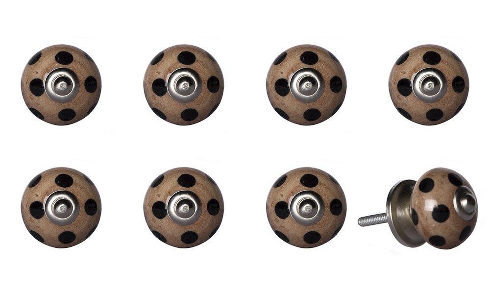 Set of Eight Brown And Black Ceramic And Metal Drawer Pull Knobs
