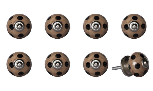 Set of Eight Brown And Black Ceramic And Metal Drawer Pull Knobs