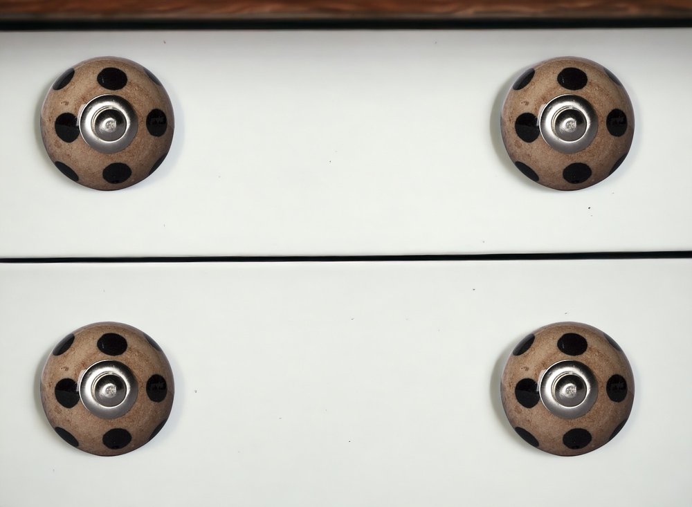 Set of Eight Brown And Black Ceramic And Metal Drawer Pull Knobs