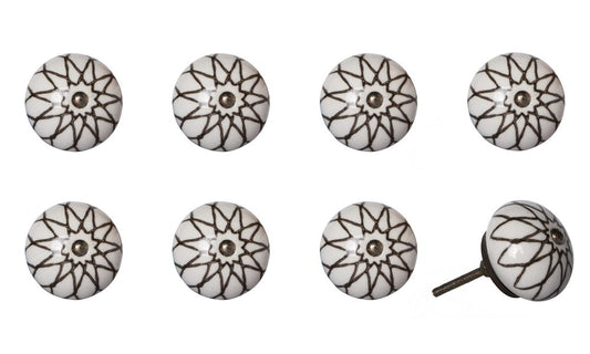 Set of Eight Brown Ceramic And Metal Drawer Pull Knobs