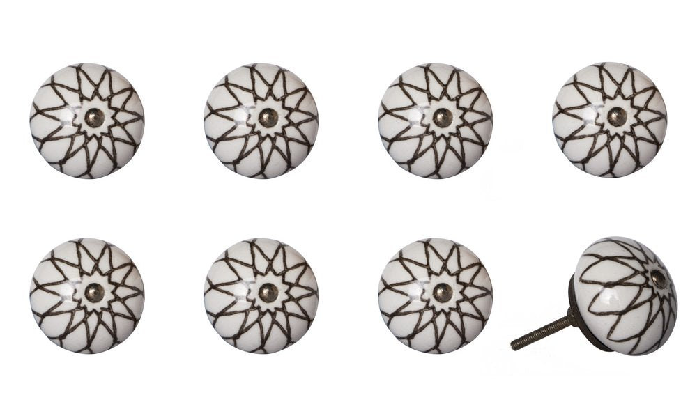Set of Eight Brown Ceramic And Metal Drawer Pull Knobs