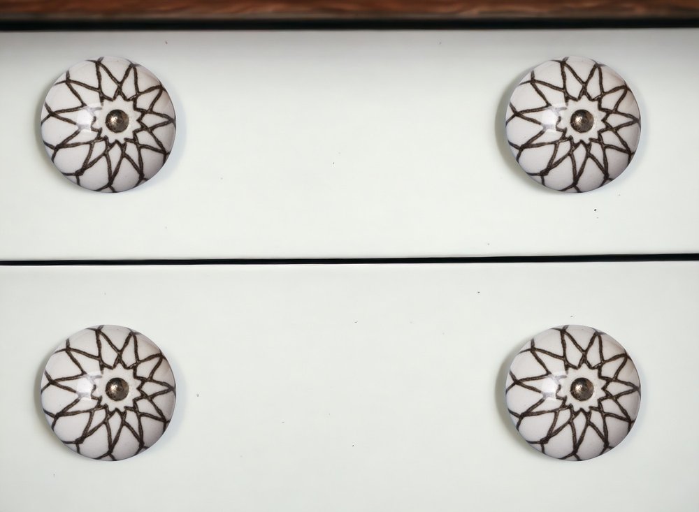 Set of Eight Brown Ceramic And Metal Drawer Pull Knobs