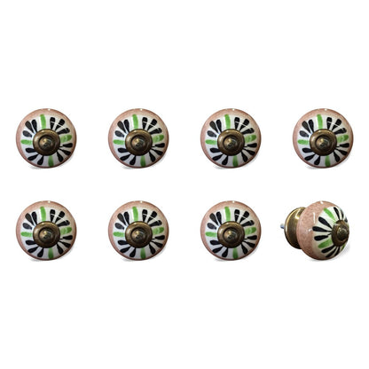 Set of Eight Brown And White Ceramic And Metal Drawer Pull Knobs