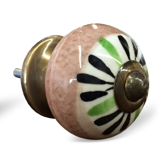 Set of Eight Brown And White Ceramic And Metal Drawer Pull Knobs