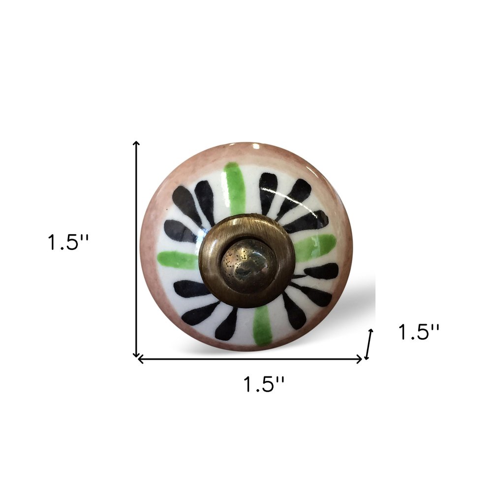 Set of Eight Brown And White Ceramic And Metal Drawer Pull Knobs