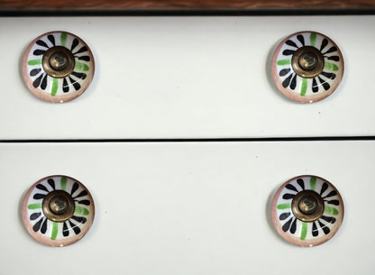 Set of Eight Brown And White Ceramic And Metal Drawer Pull Knobs