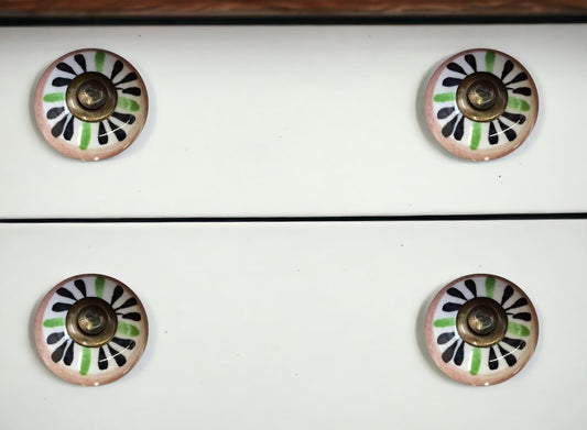 Set of Eight Brown And White Ceramic And Metal Drawer Pull Knobs