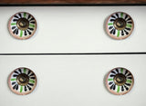 Set of Eight Brown And White Ceramic And Metal Drawer Pull Knobs