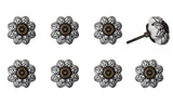 Set of Eight Black And White Ceramic And Metal Drawer Pull Knobs