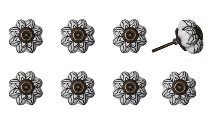 Set of Eight Black And White Ceramic And Metal Drawer Pull Knobs