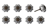 Set of Eight Black And White Ceramic And Metal Drawer Pull Knobs