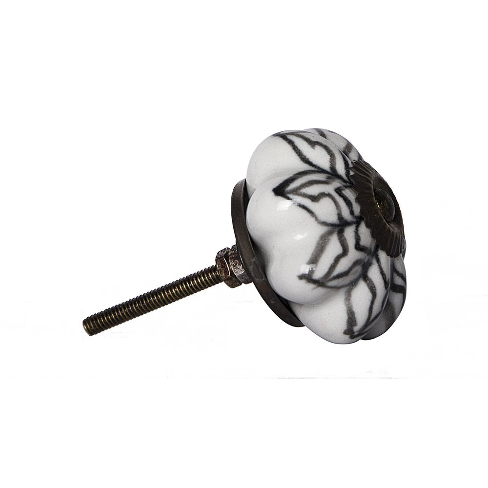 Set of Eight Black And White Ceramic And Metal Drawer Pull Knobs