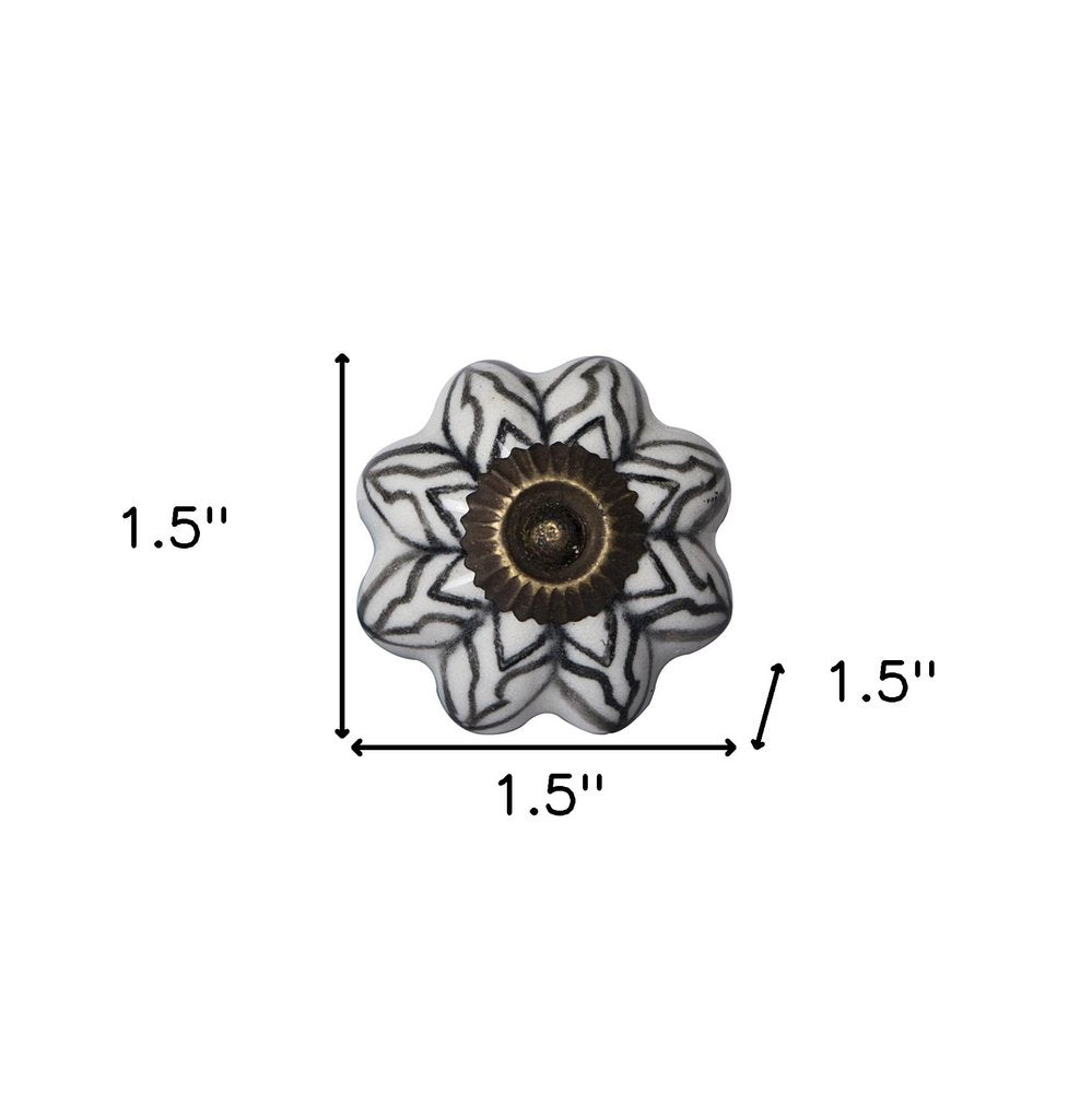 Set of Eight Black And White Ceramic And Metal Drawer Pull Knobs