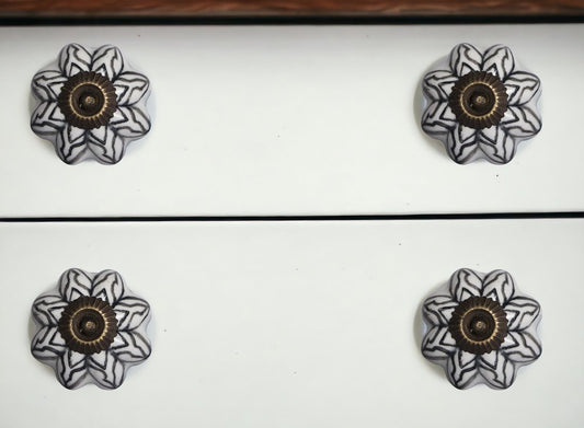 Set of Eight Black And White Ceramic And Metal Drawer Pull Knobs