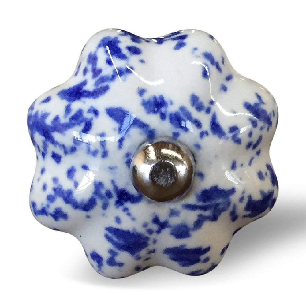 Set of Eight Blue And White Ceramic And Metal Drawer Pull Knobs