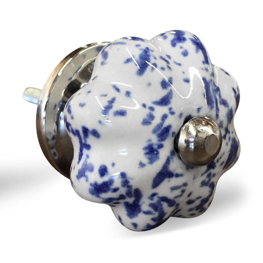Set of Eight Blue And White Ceramic And Metal Drawer Pull Knobs