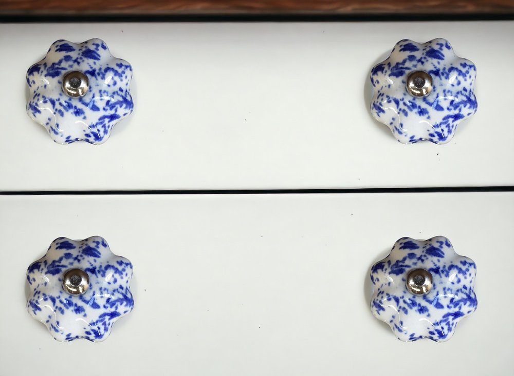 Set of Eight Blue And White Ceramic And Metal Drawer Pull Knobs