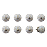 Set of Eight Beige And White Ceramic And Metal Drawer Pull Knobs