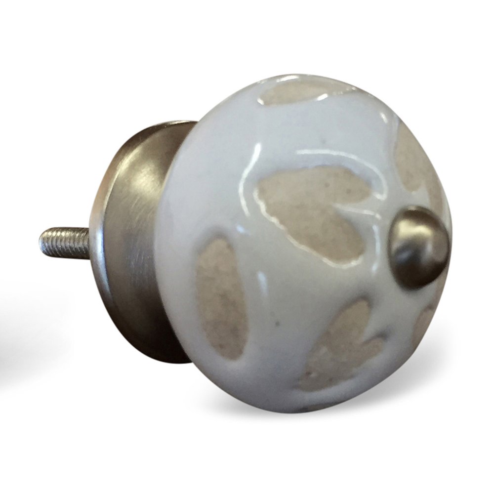Set of Eight Beige And White Ceramic And Metal Drawer Pull Knobs